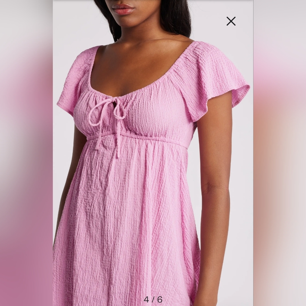 All In Favor Textured Tie Front Mini Dress Pink Sz Lg